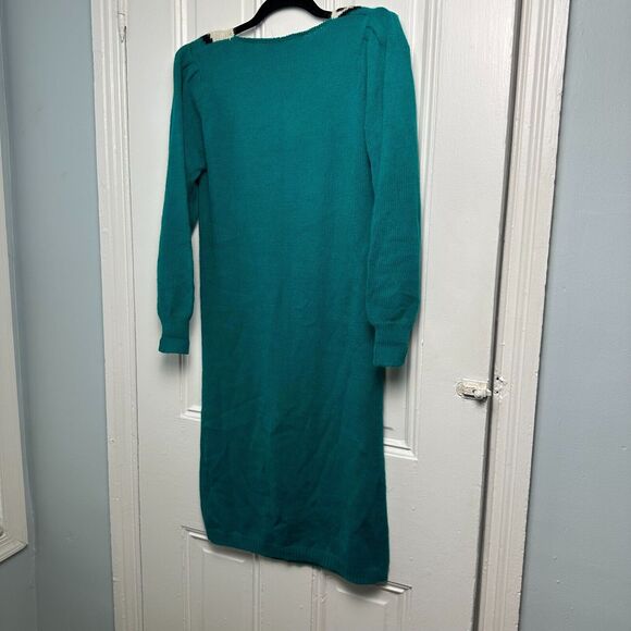 VTG JR Too Sweater Dress Womens Small Blue White Angora Blend Long Sleeve Knit - Picture 6 of 8